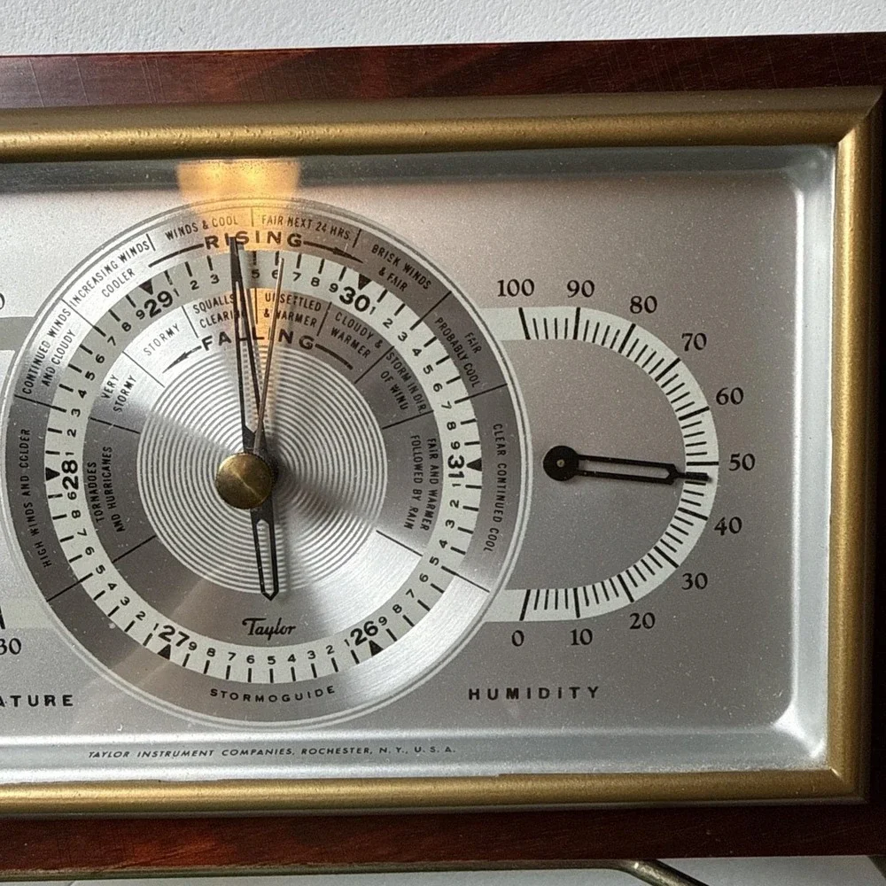Vintage Taylor Mahogany Wood Desktop Compensated Barometer 3 Gauges